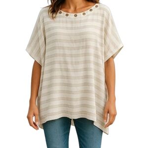 Belldini Oversized White and Gray Top, OX TALL